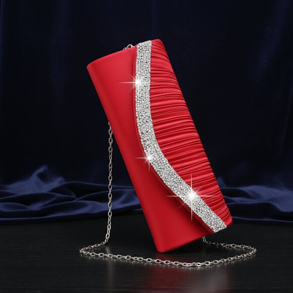 Evening Clutch Crossbody Bag Red Purse Wedding Handbag Party Prom Bridal Gift - Picture 2 of 10